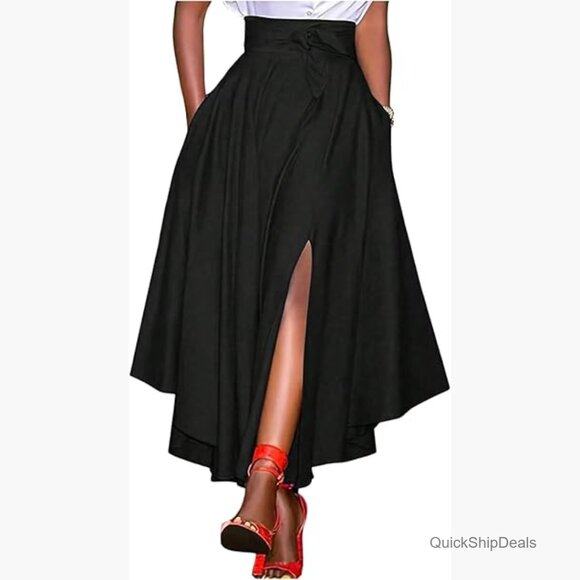 High Waisted Maxi Skirt with Slit Polyester Business Casual